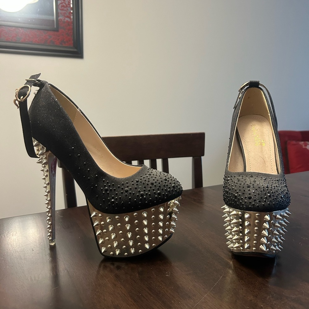 Black Studded Platform Heels